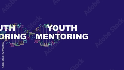 Youth mentoring concept animation with colorful education and growth on dark blue background guidance
