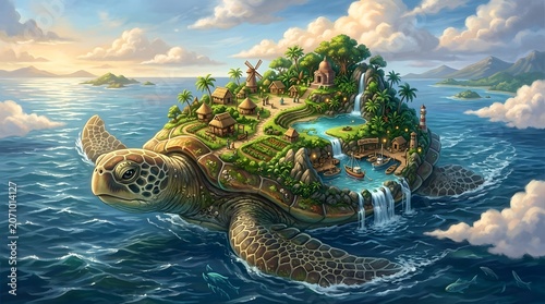 Giant Turtle Island Fantasy Landscape.