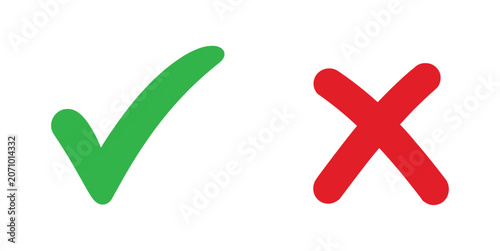Fotografie Check Mark and Cross Symbol: A simple illustration showing a green checkmark and a red cross