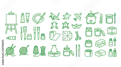 Fotografie Creative hobby and craft linear icons for art and handmade projects