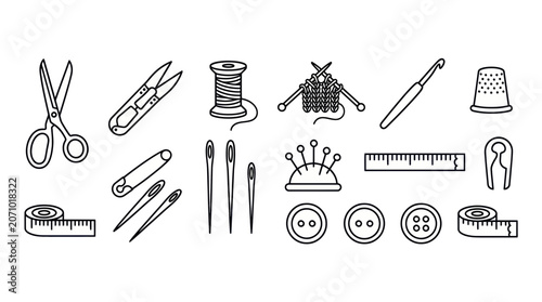 Obraz na plátně Sewing and tailoring tool icons for needlecraft and embroidery