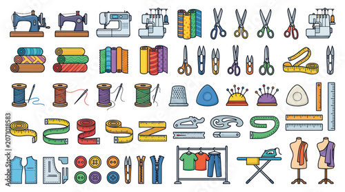 Canvastavla Tailoring equipment and sewing tools icons set for dressmaking