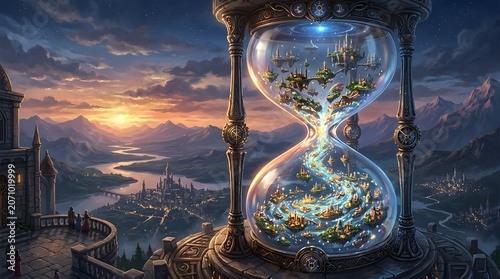 Magical Hourglass Cityscape at Sunset.