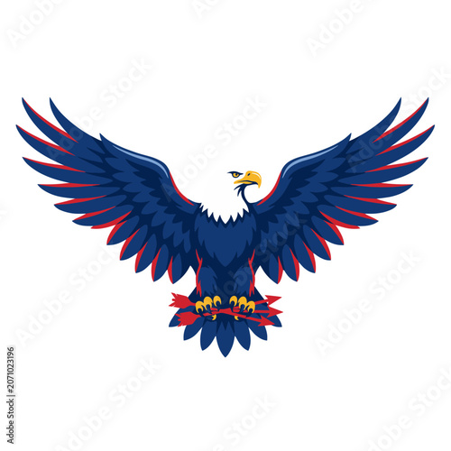 Stylized Blue Eagle with Red Accents in Flight