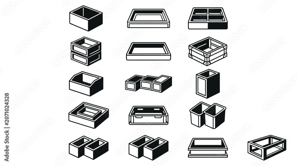 Fototapeta premium IconaStudio presents a minimalist flat vector illustration of rectangular frame containers in a slight tilt for depth on a clear background