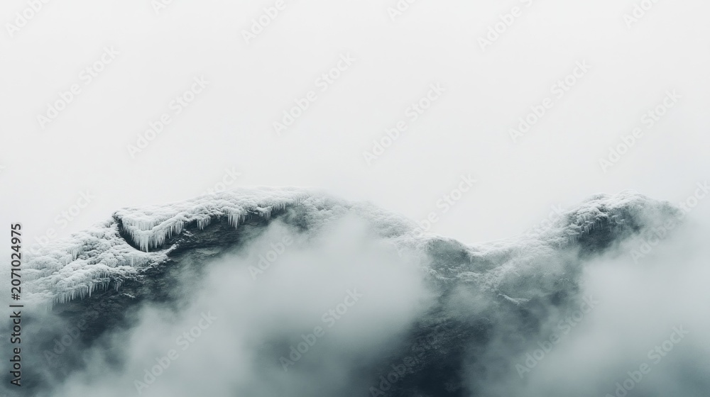 Obraz premium Frozen mountain peak shrouded in mist.