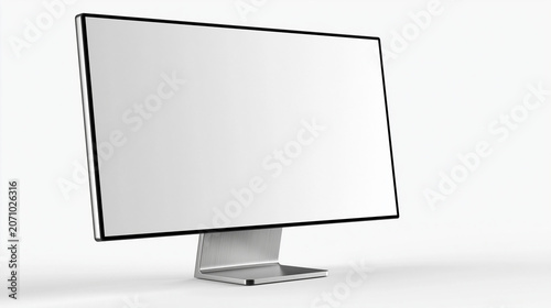 Moderner Computermonitor mit leerem weißen Bildschirm isoliert auf weißem Hintergrund (Mockup).