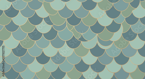 Elegant Teal and Seafoam Mermaid Scale Pattern with Gold Outline