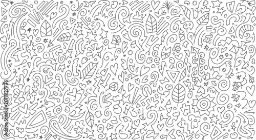 Hand Drawn Abstract Black and White Doodle Background with Creative Sketches