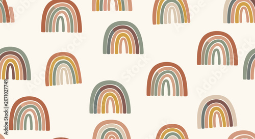 Hand drawn bohemian rainbow seamless pattern for nursery decor and textile design