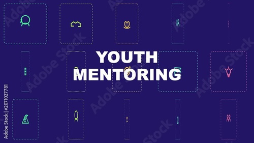 Youth mentoring concept animation with minimalist line and dynamic motion on dark blue background education