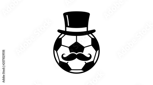 Cheerful Top Hat Clown Character Design on Soccer Ball Vector Illustration cartoon lines clean digital mustache playful geometric flat artwork