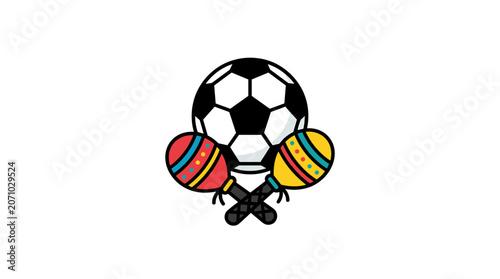 Vibrant Vector Illustration of Soccer Ball with Maracas Celebrating Mexican Culture and Festivity football celebration festive lines digital colorful pattern