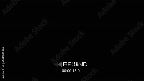 Retro VHS Tape Rewind Effect with Glitch and Timecode Display.