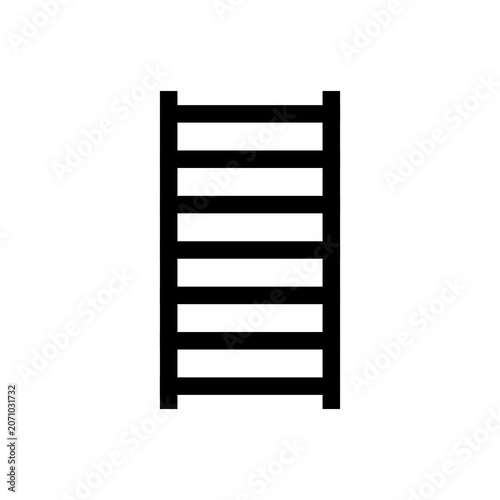 A clear black outline icon depicting a straight vertical ladder with parallel rungs on a white background.