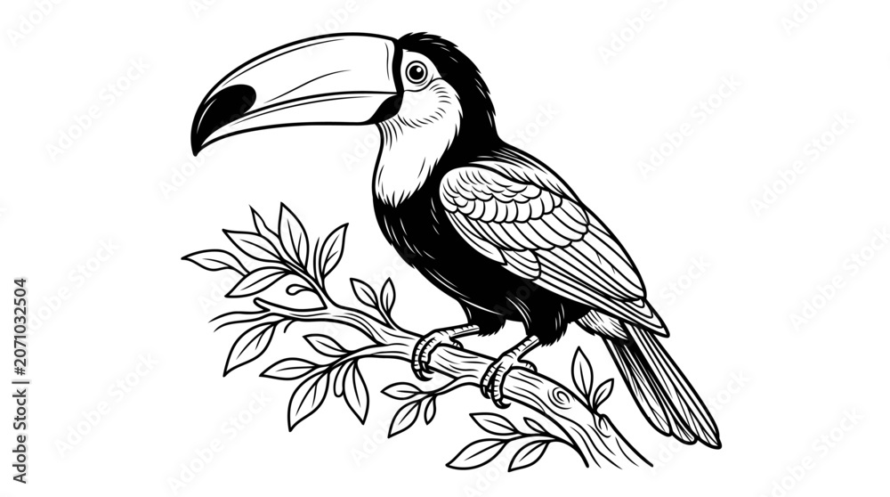 Obraz premium Toucan sitting on a branch, illustration