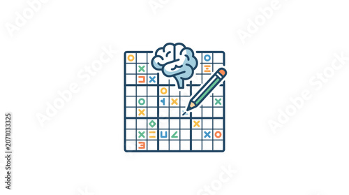 Brain Teaser Puzzle Grid With Pencil Icon