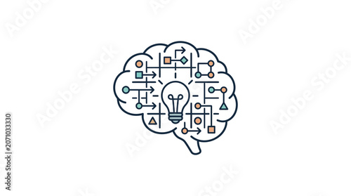 Brain with Lightbulb Idea Concept Icon