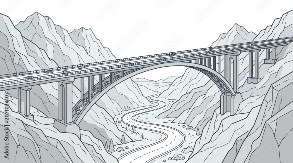 Fototapeta premium Large Arched Bridge Over Winding Road.