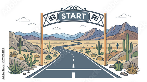 Slika na platnu Start road sign desert landscape.