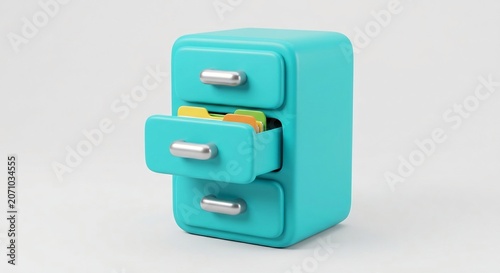 Cabinet with drawer open showing colorful paper folders