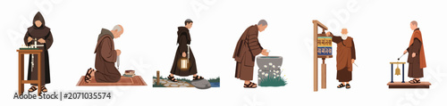 Fényképezés Collection of Monks from Various Religious Traditions Engaged in Spiritual Activ