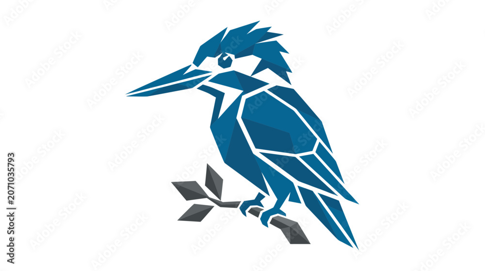 Naklejka premium Blue Kingfisher Bird Perched on Branch.