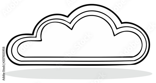 Outline of a fluffy cloud with multiple layers, shadow effect, and minimalist design.