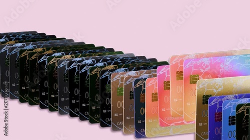 Multiple Credit Cards Rising in Sequence on White Background – 3D Finance Animation 4K