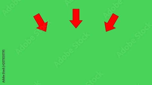 Three Red Arrows Pointing Down on Green Screen Background