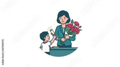 Schoolboy Giving Appreciation Gift to Teacher Illustration