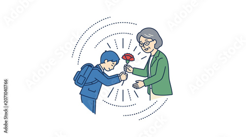 Schoolboy Presenting Carnation to Elderly Woman
