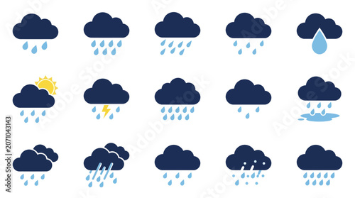 Foto Rain clouds with varying precipitation intensity icons