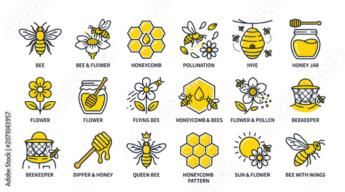 Photos Bee and Honeycomb Icons: Nature, Pollination, Beekeeper, and Sweetness Collectio