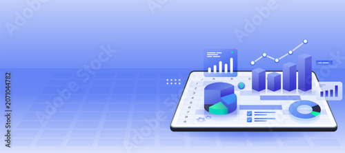 Data Analysis 3D Graph Chart Statistics Banner illustration