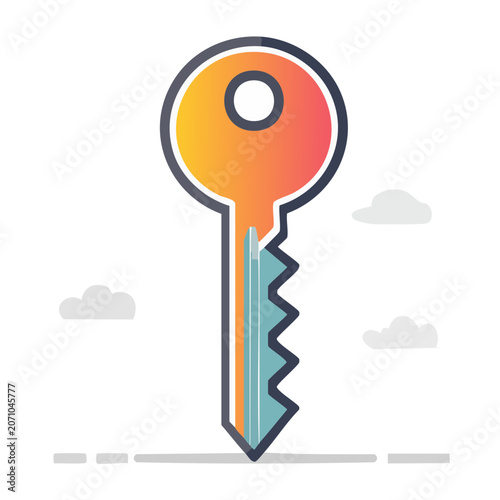 Flat design key icon with clouds and gradient