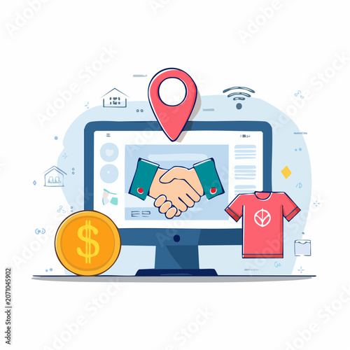 Online Business Partnership and E-commerce Concept