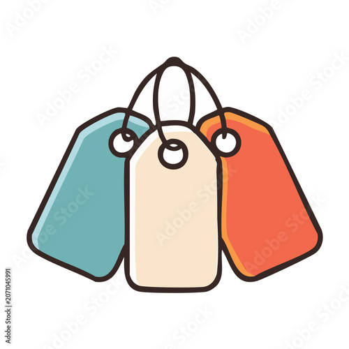 Three colorful price tags on white background