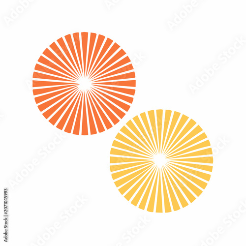 Two Abstract Sunburst Circles in Orange and Yellow