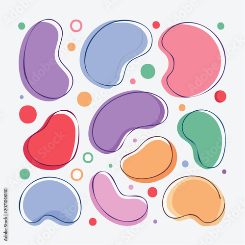 Abstract Organic Shapes with Pastel Colors and Outlines
