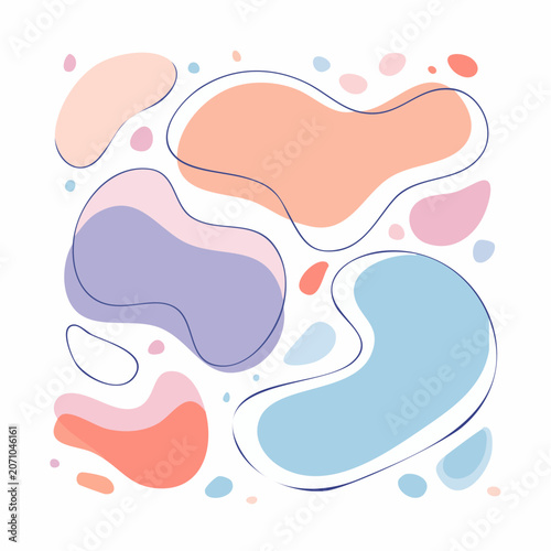 Abstract Organic Shapes with Pastel Colors and Thin Lines
