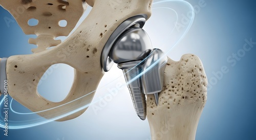 Artificial hip joint replacement in human bone