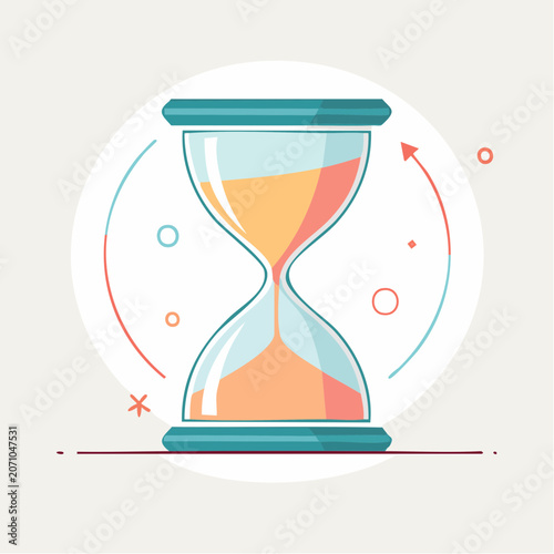 Hourglass with flowing sand and circular arrows