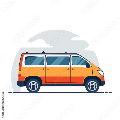 Orange and white van illustration in flat design style