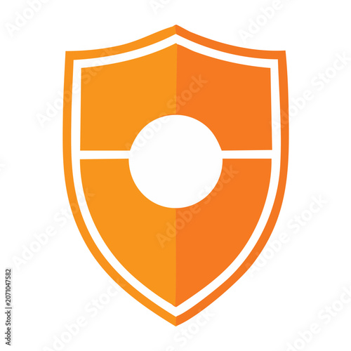 Orange shield icon with white circle and lines