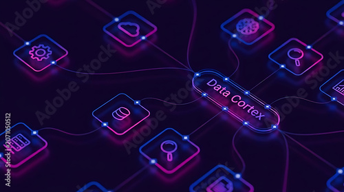 Advanced Data Center Network Infrastructure with Connected Digital Systems Cloud Computing and Cybersecurity Technology Visualization