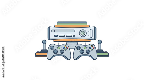 Video Game Console and Controllers Illustration