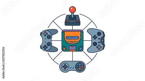 Video Game Console and Controllers Infographic Vector Illustration