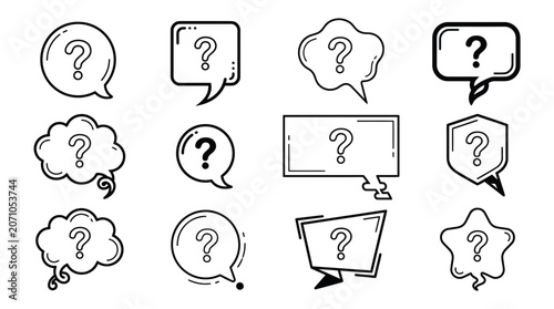 Bild auf Leinwand Collection of Hand-Drawn Question Mark Speech Bubbles, Uncertainty Icons