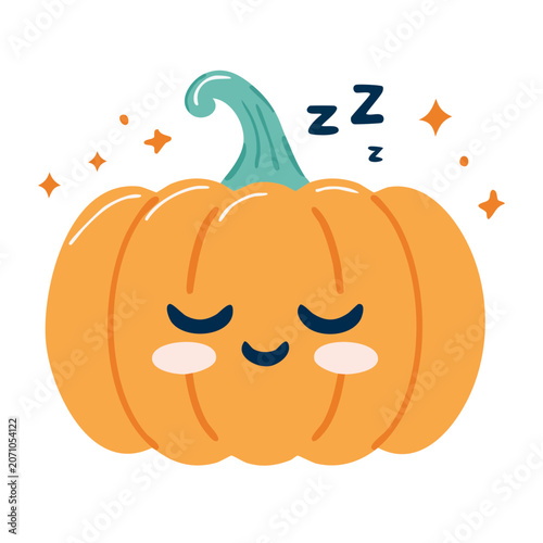 Cute sleeping pumpkin with stars and Zzz symbols